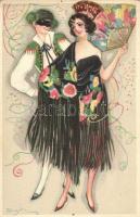 Italian art postcard, mask ball, Ballerini &amp; Fratini 224. s: Chiostri (pinhole)