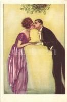 Italian art postcard, Kissing couple, Anna & Gasparini 502-6. s: Mauzan