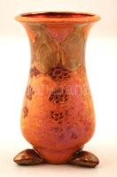 Három lábú eozin mázas váza, kerámia, jelzett, hibátlan, 2db, m:14cm