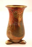 Három lábú eozin mázas váza, kerámia, jelzett, hibátlan, 2db, m:14cm