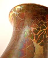 Három lábú eozin mázas váza, kerámia, jelzett, hibátlan, 2db, m:14cm