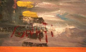 Bánfi jelzéssel: Vitorlások a Mólónál. Olaj, karton, üvegezett keretben, 23×32 cm