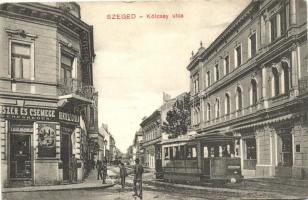 Szeged, Kölcsey utca, Kertész Gyula üzlete, villamos (EK)