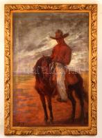 Illés jelzéssel: Káspi poni a lovasával. Olaj, vászon, jelzett, keretben, 100×67 cm