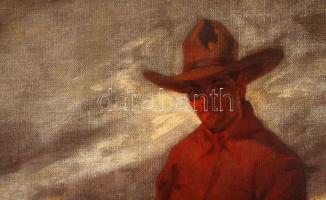 Illés jelzéssel: Káspi poni a lovasával. Olaj, vászon, jelzett, keretben, 100×67 cm