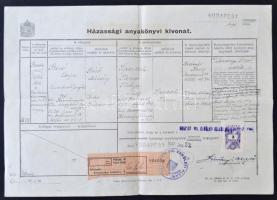 1947 Házassági anyakönyvi kivonat kereskedősegéd részére, illetékbélyeggel