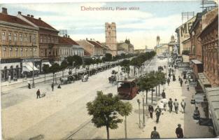 Debrecen, Piac utca, villamos, Lofkovits Arthur és Neumann üzlete, Központi szálloda (EK)