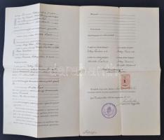 1899 Házassági anyakönyvi kivonat postai segédellenőr részére, okmánybélyegekkel