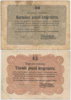 1849. 15kr + 30kr "Kossuth bankó" T:III,III- fo.