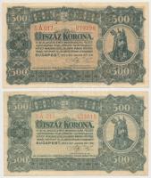 1923. 500K "T.W." jelöléssel, nyomdahely nélküli (2x) színváltozatok T:III