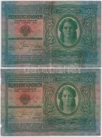 1912-1923. 100K (7x) egyik piros "MAGYARORSZÁG" felülbélyegzéssel T:II-(csak egy db),III,I...
