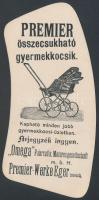 Premier-Werke Eger biciklis hölgyet ábrázoló reklámnyomtatvány, 16x7 cm