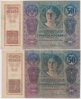 1914-1920. 50K (3x) egyik piros "MAGYARORSZÁG" felülbélyegzéssel T:III