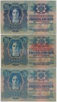 1913-1920. 20K (4x) egyik "DEUTSCHÖSTERREICH" felülbélyegzéssel + 1915-1920. 10K (6x) egyi...