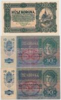 1913-1920. 20K (4x) egyik "DEUTSCHÖSTERREICH" felülbélyegzéssel + 1915-1920. 10K (6x) egyi...