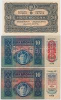 1913-1920. 20K (4x) egyik "DEUTSCHÖSTERREICH" felülbélyegzéssel + 1915-1920. 10K (6x) egyi...
