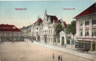 Temesvár, Timisoara; Losonczy tér, Kerschek és Kubitsek és Deutsch Testvérek üzlete / square, shops (EK)