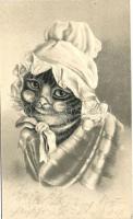 Cat with glasses. Emb. litho