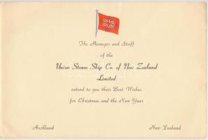 cca 1930-40 Újévi üdvözlet az Union Steam Ship Co. of New Zealand tengerhajózási társaság, 14x21cm