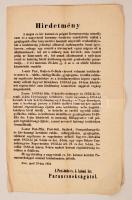 1854 Hirdetmény büntetőjoggal kapcsolatos törvények módosításáról, A Pest-budai cs. k. katonai ker. Parancsnokságától, magyar és német nyelven, 40x24cm