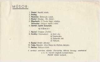 cca 1930-40 Meghívó a Magyar Szárnyak Repülésügyi folyóirat Társaságának Repülő estjére, kinyithatós...