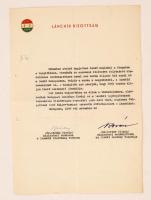 1947 Lánchíd Bizottság kérése a budapesti lakossághoz, hogy segítse felavatni a Lánchidat az első felavatás 100. évfordulójára, lyukasztva, 30x21cm