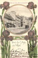 Nagyszeben, Hermannstadt, Sibiu; Heltauer utca / Heltauergasse; Verlag Jos. Drotleff  / street, floral, Art Nouveau, litho (EK)