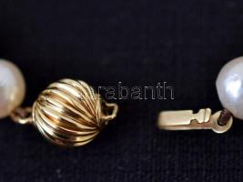 Tenyésztett gyöngy karkötő, arany (Au.) 14K zárral, jelzett, minőségi tájékoztatóval, h: 19 cm
