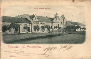 Pécska, Magyarpécska; Zsinagóga, Turszky Nándor áruháza / street with shops and synagogue (a nedvességtől meghajlott papír / wet damage)