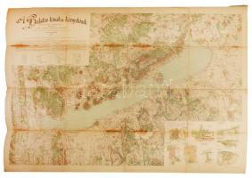 1902 A Balaton tónak és környékének részletes térképe, Lóczy Lajos, vászonra kasírozva, 92x133cm