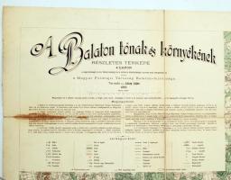 1902 A Balaton tónak és környékének részletes térképe, Lóczy Lajos, vászonra kasírozva, 92x133cm
