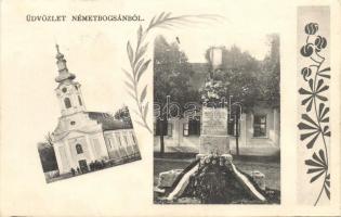 Boksánbánya, Németbogsán; Templom, 48-as emlékmű / church, military monument; floral