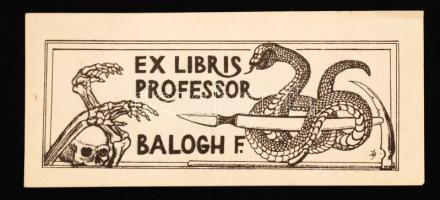 Haranghy Jenő (1894-1951):  Ex libris Balogh F. Klisé, papír, jelzett a klisén, 4,5x12 cm