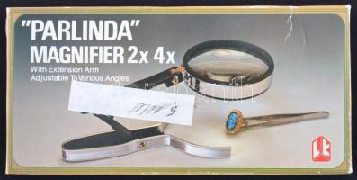 Parlinda nagyító (2×, 4×), állítható fejjel és talppal, saját dobozában