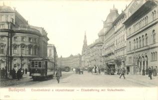 Budapest VII. Erzsébet körút, Népszínház, Technológiai Iparmúzeum, Hotel Rémi, villamos