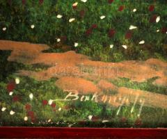 Bakányi Gyula (1955-): Eső utáni tisztás. Vegyes technika, karton, jelzett, üvegezett keretben, 55×6...