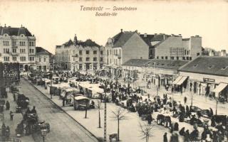 Temesvár, Timisoara; Scudiér-tér, piaci árusok, üzletek, kiadja Feder R. Ferenc / market square, vendors, shops (EK)