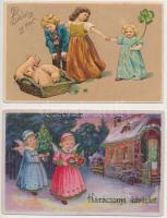 7 db RÉGI újévi üdvözlőlap, pár litho / 7 old New Year greeting postcards, some lithos