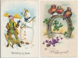 7 db RÉGI újévi üdvözlőlap, pár litho / 7 old New Year greeting postcards, some lithos