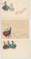 4 db RÉGI magyar grafikai folklór lap / 4 old Hungarian graphic folklore postcards