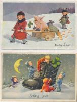 9 db RÉGI újévi üdvözlőlap / 9 old New Year greeting postcards