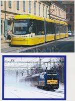 39 db MODERN használatlan vonat motívumlap, sok magyar vonattal, egy leporelloval / 39 unused modern...