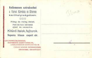 Szolnok, Zagyvamenti részlet, tehenek és gulyás, a hátoldalon a Városi Kávéház és Étterem hirdetése