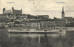 Pozsony, Pressburg, Bratislava; vár, gőzhajó / castle, steamship (ragasztónyom / gluemark)