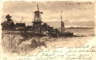 Mill art postcard, litho s: A. Heide (EK)
