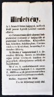 Buda 1856. "A császári királyi helytartósági osztály" által kiadott hirdetmény az "V. formáju 10 for." bankjegyek bevonásáról magyar és német nyelven Hungary / Buda 1856. Announcement about the involvement of the 10 Forint banknotes in 2 languages