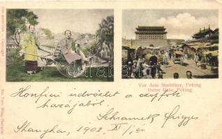 Beijing, Peking; Stadtthor / Outer gate, market, folklore (Rb)