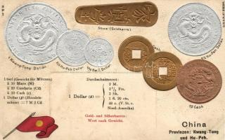 China (Kwang-Tung, Hu-Peh); set of coins, flag, Emb. litho (fl)