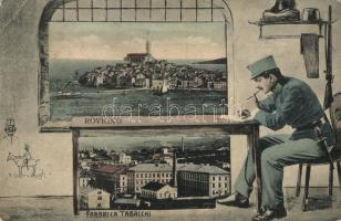 Rovinj, Rovigno; látkép, dohánygyár, katona / panorama, tobacco factory, soldier (Rb)