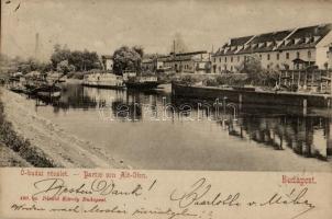 Budapest III. Óbudai részlet, kikötő, gőzhajók, kiadja Divald Károly (tűnyomok / pinholes)